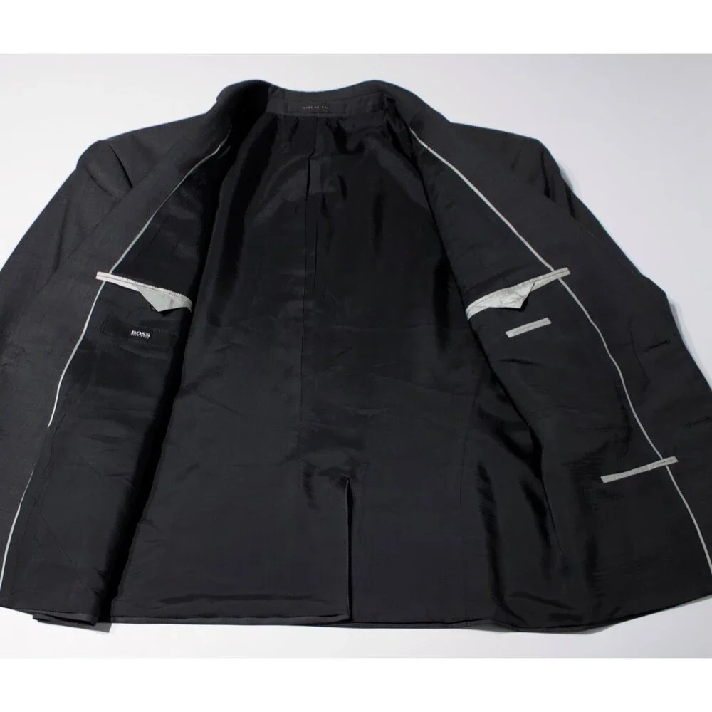 VTG Hugo Boss Black 100% Virgin Wool 2-Button Blazer Made in USA Men Size 40L